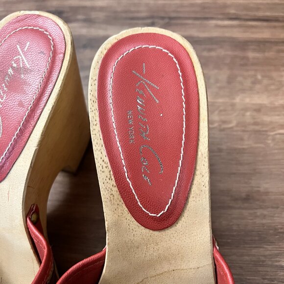 Kenneth Cole Peep Toe Wooden Wedge Clog Backless Heels Sz 9 - Picture 5 of 16